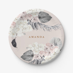 Pink Pampas Grass Floral Wedding Shower Party Paper Plate