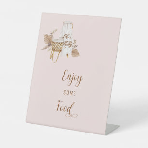 Pink Pampas Grass Oh Baby Food Pedestal Sign