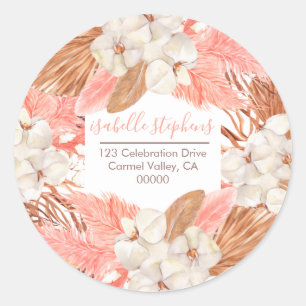 Pink Pampass Grass Orchid Blooms Return Address Classic Round Sticker