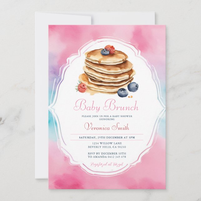 Pink Pancake Baby Brunch Berry Baby Shower  Invitation (Front)