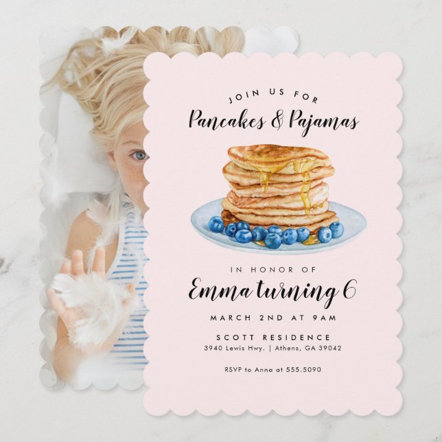 Pink Pancakes Pyjamas Birthday Invitation (Front/Back)