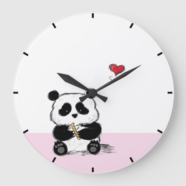 Pink Panda and Bamboo Stalk Large Clock (Front)