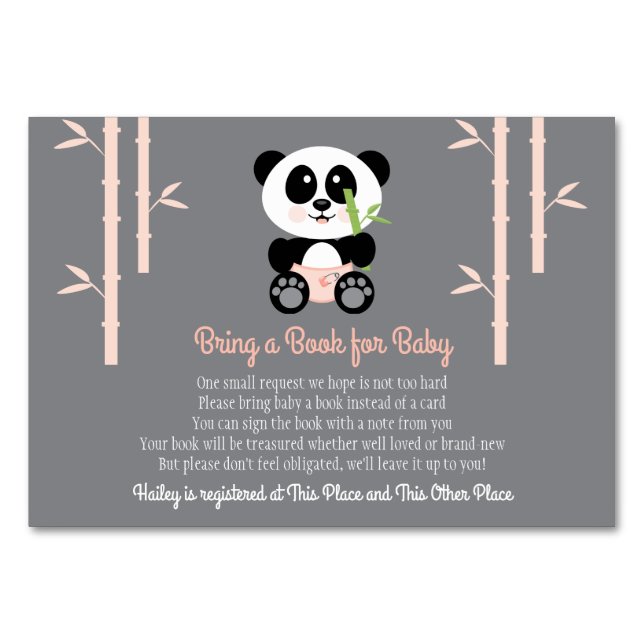 PINK PANDA BABY SHOWER BOOK REQUEST CARD (Front)