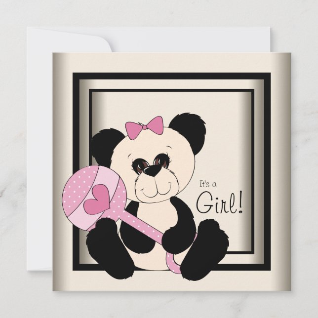 Pink Panda Baby Shower Invitations (Front)