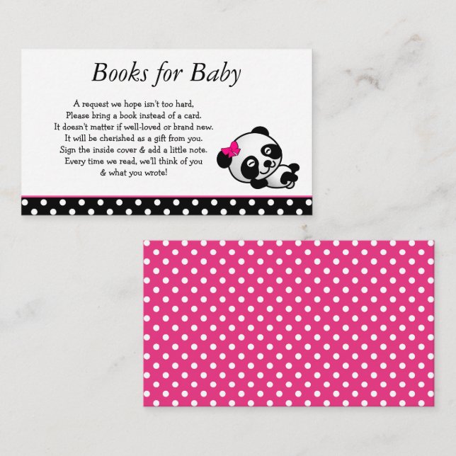 Pink Panda Bear Baby Shower Books for Baby Enclosure Card (Front/Back)