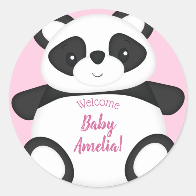 Pink Panda Bear Baby Shower Classic Round Sticker (Front)