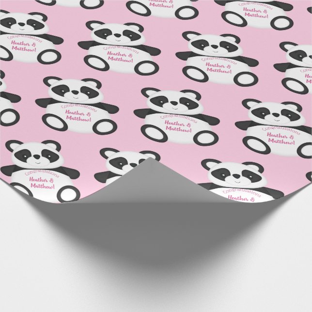 Pink Panda Bear Baby Shower Wrapping Paper (Corner)