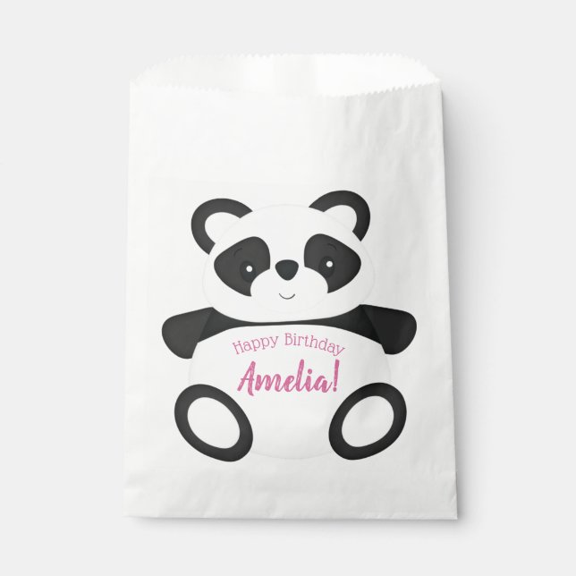 Pink Panda Bear Birthday Party Favour Bags (Front)