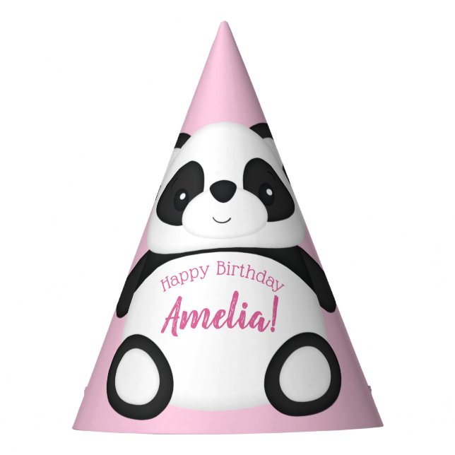 Pink Panda Bear Birthday Party Hat (Front)