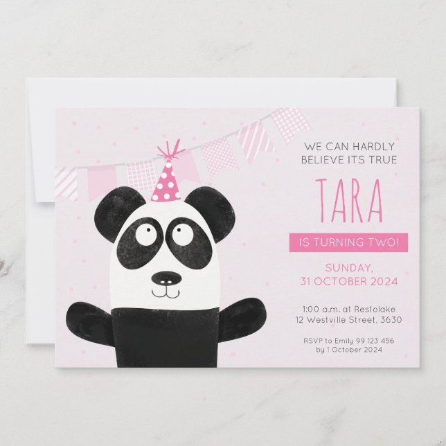Pink Panda Birthday Invitation (Front)