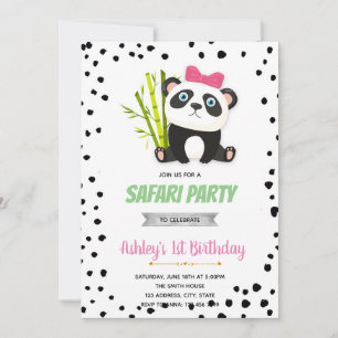 Pink panda birthday invitation