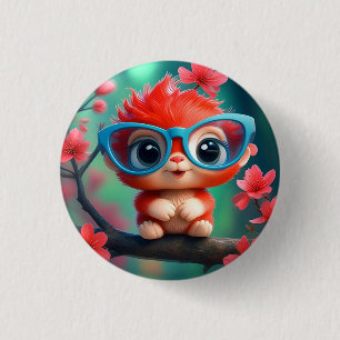 Pink Panda Cartoon On The Branch-68807 3 Cm Round Badge