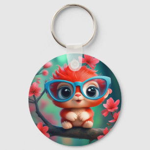 Pink Panda Cartoon On The Branch-68807 Key Ring