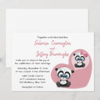 Pink Panda Teddy Bears Heart Cartoon Wedding