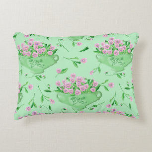 Pink pansies green bowl and background decorative cushion