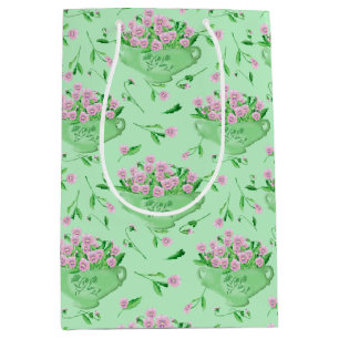 Pink pansies green bowl and background medium gift bag