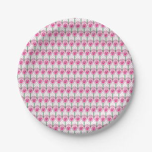 Pink pansies - retro wallpaper pattern paper plate