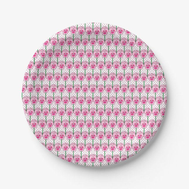 Pink pansies - retro wallpaper pattern paper plate (Front)