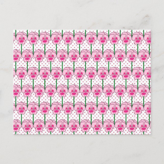 Pink pansies - retro wallpaper pattern postcard (Front)