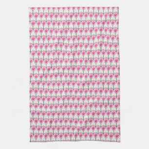 Pink pansies - retro wallpaper pattern tea towel