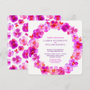 Pink pansies watercolor flower wedding invitations