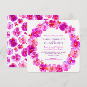 Pink pansies watercolor flower wedding rescheduled invitation