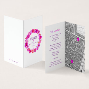 Pink pansy art wedding details schedule map