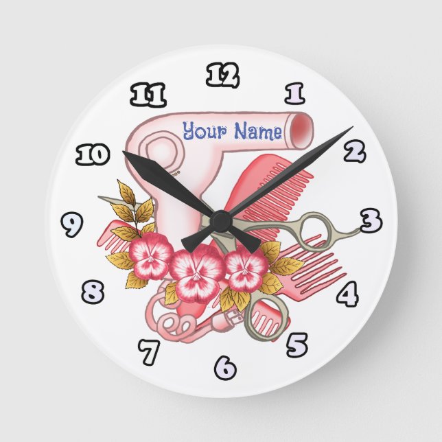 Pink Pansy Beautician Round Clock (Front)