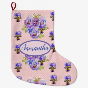 Pink Pansy Flower Pansies art Floral Spot Flowers Large Christmas Stocking