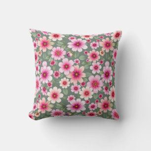 Pink pansy garden flowers vintage cushion