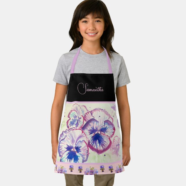 Pink Pansy Pansies Watercolor Flower Floral art Apron (Insitu)