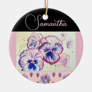 Pink Pansy Pansies Watercolor Flower Floral art Ceramic Tree Decoration