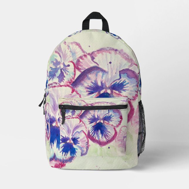 Pink Pansy Pansies Watercolor Girls Backpack (Front)