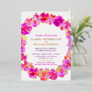 Pink pansy watercolor flower wedding gold