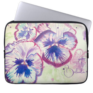 Pink Pansy Watercolor Painting Floral Art Girls Laptop Sleeve