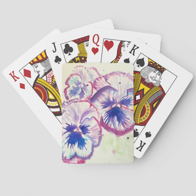 Pink Pansy Watercolor Painting Floral Art  Playing Cards (Back)