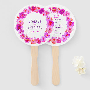 Pink pansy watercolor wedding program fans
