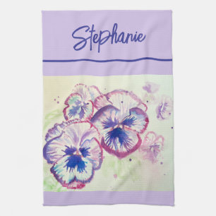 Pink Pansy Watercolor Womens Lavender Lilac Tea Towel