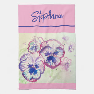Pink Pansy Watercolor Womens Pale Pink Tea Towel
