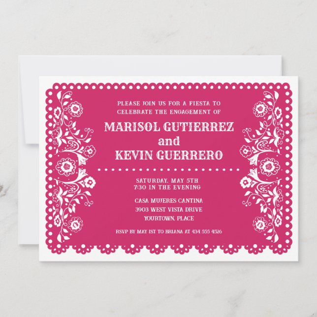 Pink Papel Picado Cinco de Mayo Engagement Party Invitation (Front)