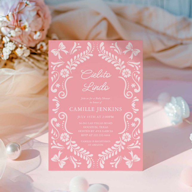 Pink Papel Picado Mexican Baby Shower Invitation (Pink Papel Picado Cielito Lindo Baby Shower Invitation)
