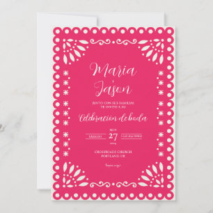 Pink Papel Picado Traditional Boda Spanish Wedding Invitation