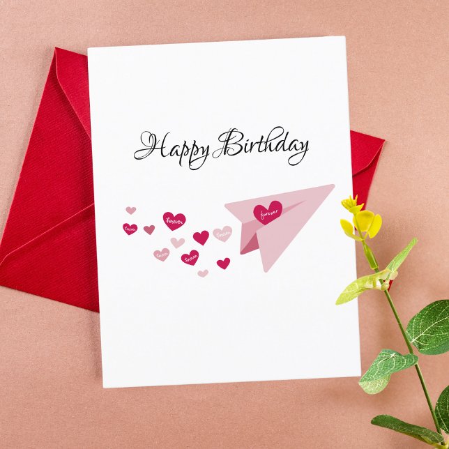 Pink Paper Aeroplane,Romantic,Boyfriend Birthday  Holiday Postcard (Creator Uploaded)