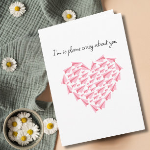 Pink Paper Aeroplanes Heart Plane crazy about you Card