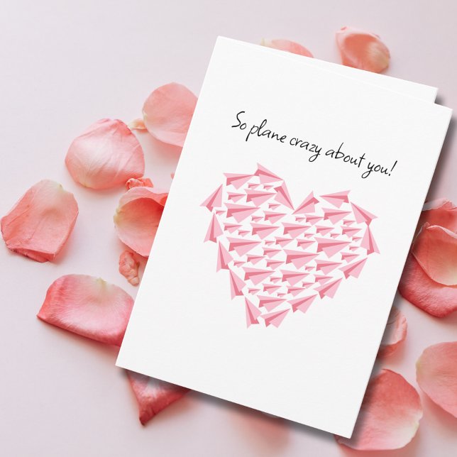 Pink Paper Airplane Heart Romantic Valentine's  Card (Creator Uploaded)