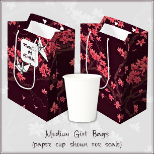 Pink Paper Crane Origami Cherry Blossom Medium Gift Bag