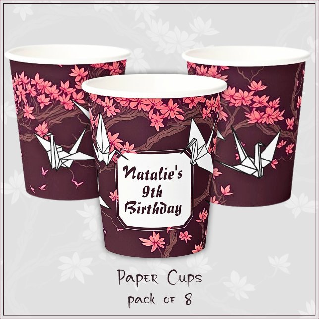 Pink Paper Crane Origami Cherry Blossom Paper Cups (Creator Uploaded)
