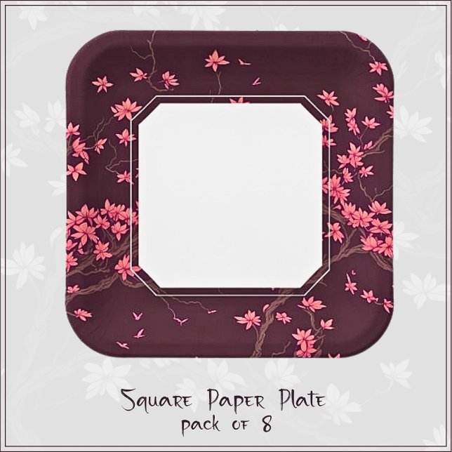 Pink Paper Crane Origami Cherry Blossom Paper Plate (Creator Uploaded)