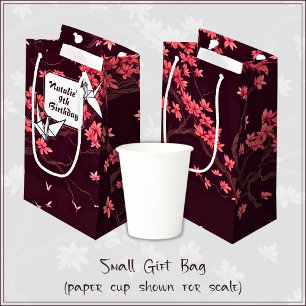 Pink Paper Crane Origami Cherry Blossom Small Gift Bag
