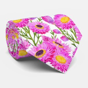 Pink Paper Daisies Floral Blooms Tie